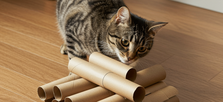DIY Cat Puzzle Toy from Cardboard Tubes
